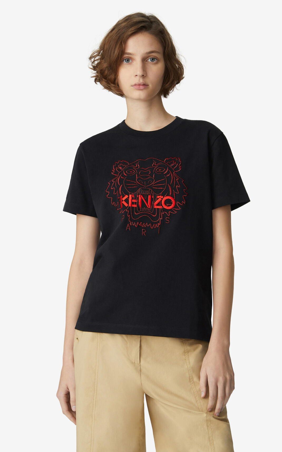 Kenzo Tiger loose fitting T Shirt Black For Womens 2513FYBJT
